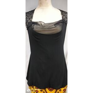 Free People (M) black, square neck, lace back, fitted 2 in 1 tunic tank shirt